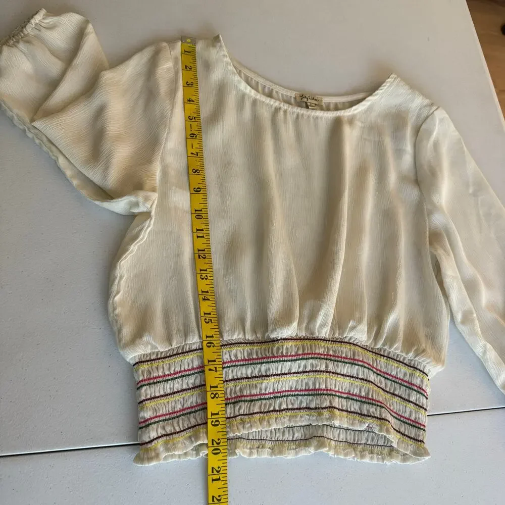 Lily White Cropped Tops Women Large White Smocked Sheer Boho Peasant Prairie